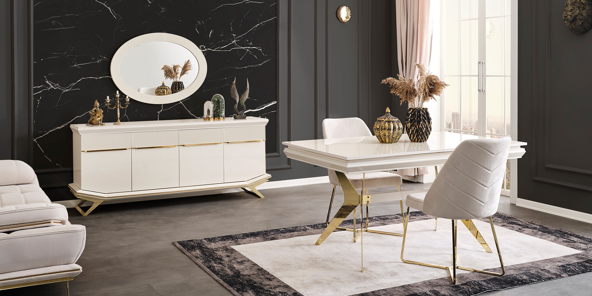 Asos Gold Yemek Odası Takımı